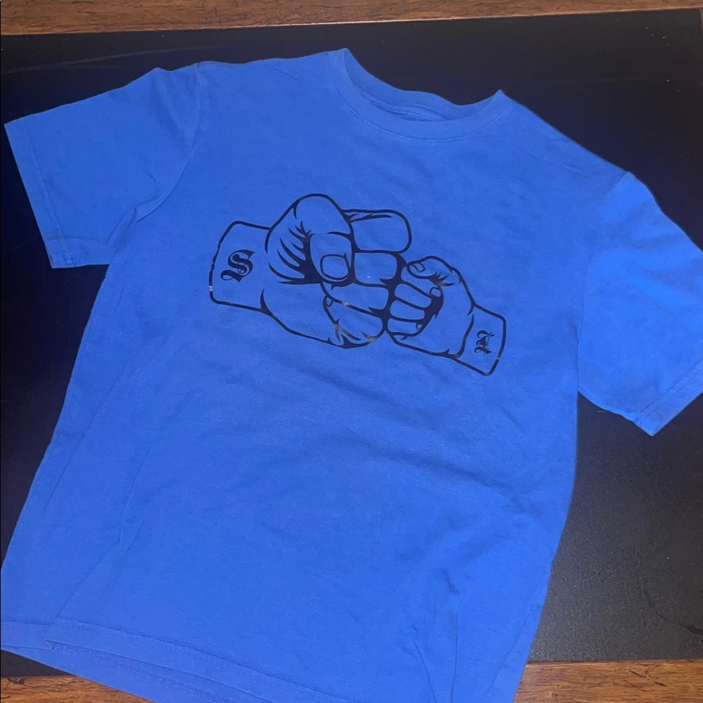 Blue Kids Shirt with Fist Bump Design